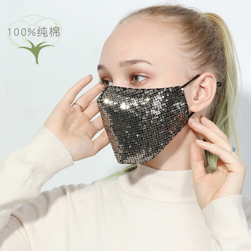 Mode Pailletten Mund Maske Anti-staub Wiederverwendbare bling glänzende Gesichtsmasken Baumwolle Anti-dunst Mund-muffel gesichtspflege Abdeckung Maske