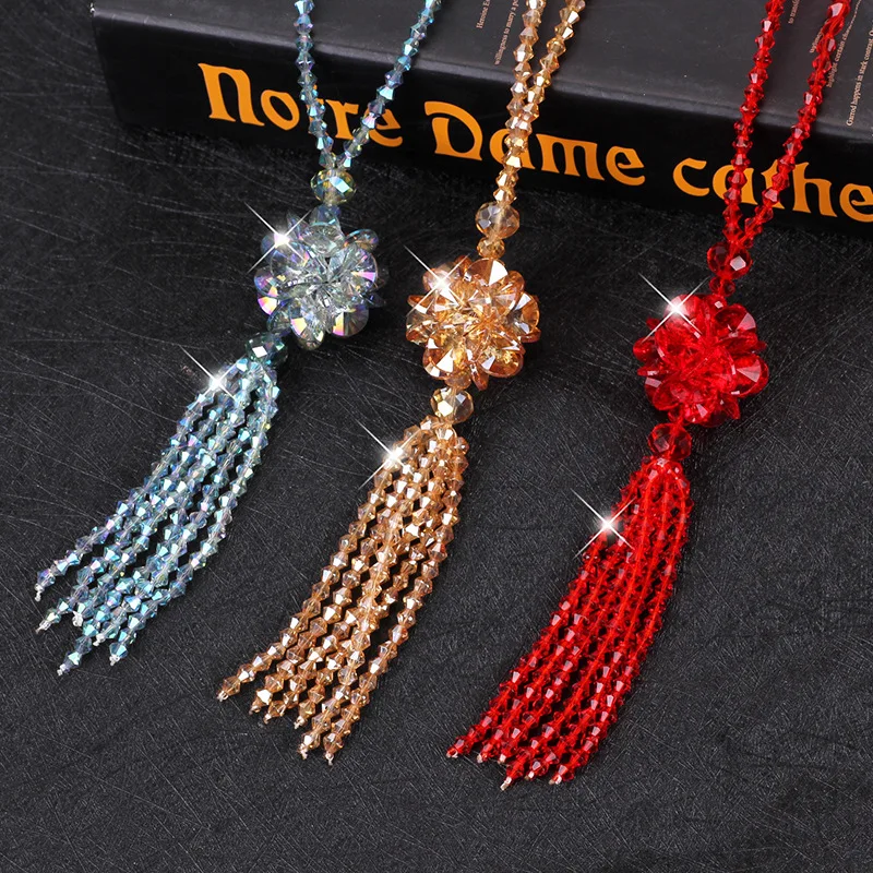 Heeda Korean Crystal Bead Long Necklace Women Autumn Winter Joker Sweater Chain Fashion 2019 Kpop Tassel Pendant Neck Decoration