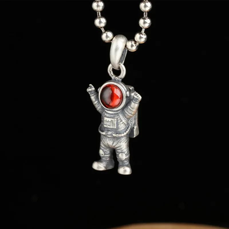 

100% S925 Sterling Silver Diamond Astronaut Pendant Male and Female Thai Silver Astronaut Hip Hop Pendant