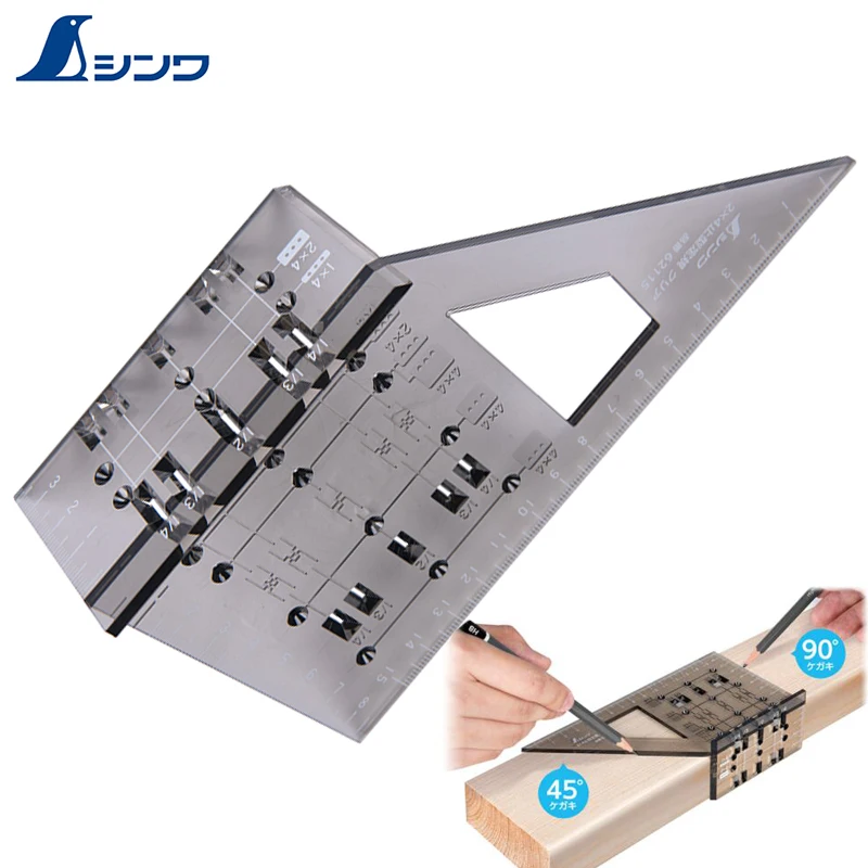 Japan Shinwa 62115 multi purpose angle ruler 45 ° 90 ° cross line ruler woodworking angle ruler hole ruler