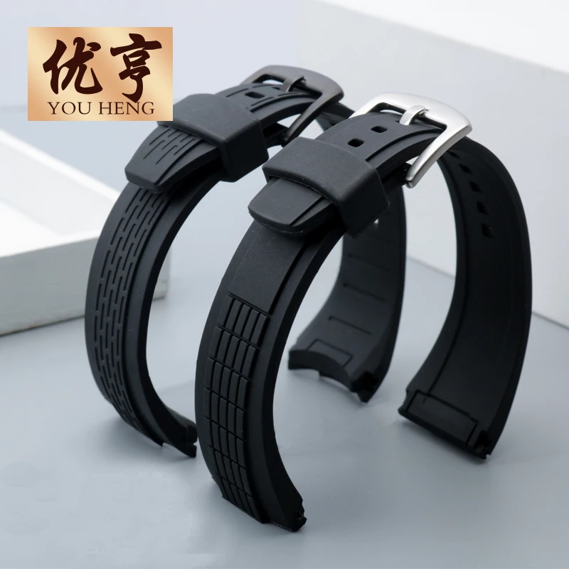 Rubber Watch Band For Seiko VELATURA/SRH 006 013 SPC007 Waterproof 26mm Black Silicone With Stainless Steel Buckle Sports Strap