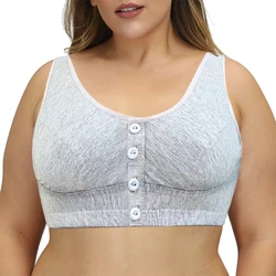 Front Closure Cotton Bras Women Removable Padded Bra Soft Camisole Middle Age Women Everyday Underwear Big Bust 50/115 B C Cup