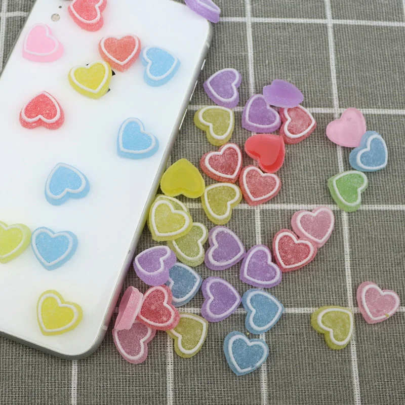 40Pcs Color Frosted Heart Simulation Soft Candy Ornaments DIY Craft Supplies Hair Accessories Phone Shell Decor Patch Materials