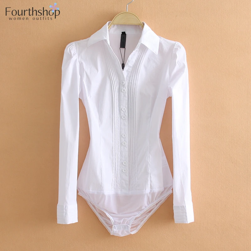 2024 Fashion Bodysuit Long Sleeve Women Body Shirt Office Lady Work Uniforms Spring White Blouses And Tops Slim Autumn Clothes