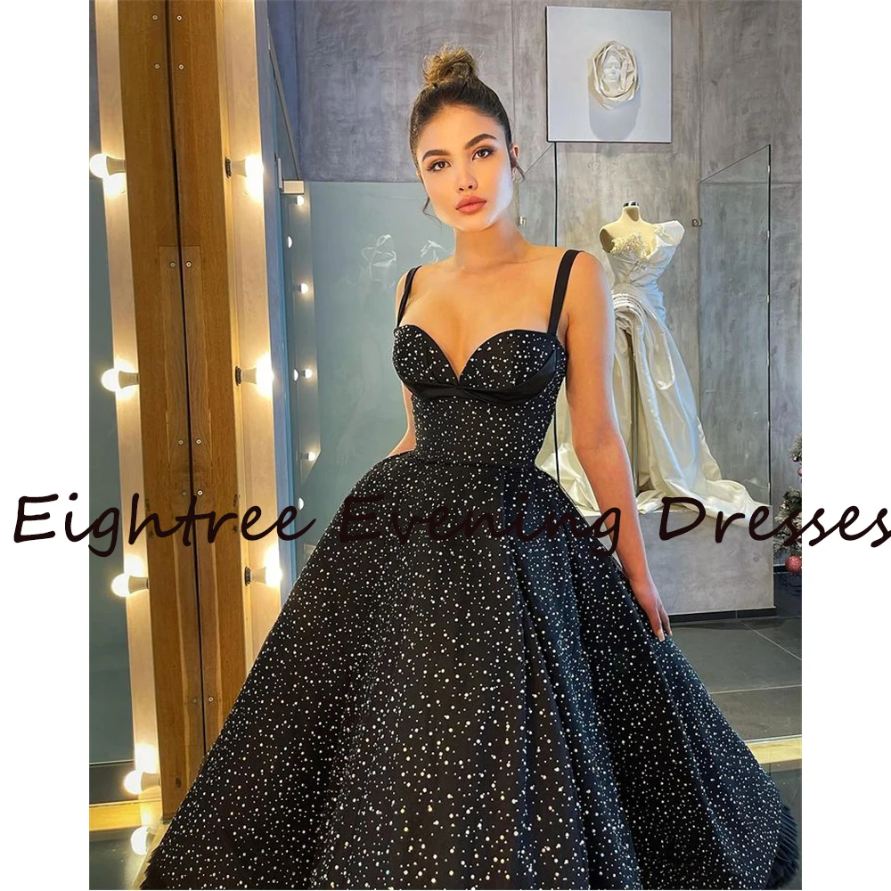 Modern Royal 2022 Dots Black Short A Line Dubia Prom Dresses Spaghetti Sweetheart Evening Prom Ball Gowns Formal Party Dress