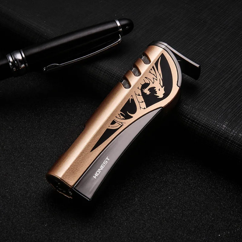 

Unique Metal Straight Flame Dragon Carving Shape Gas lighter Inflatable Butane Windproof Cigarette Lighter Fire Smoker