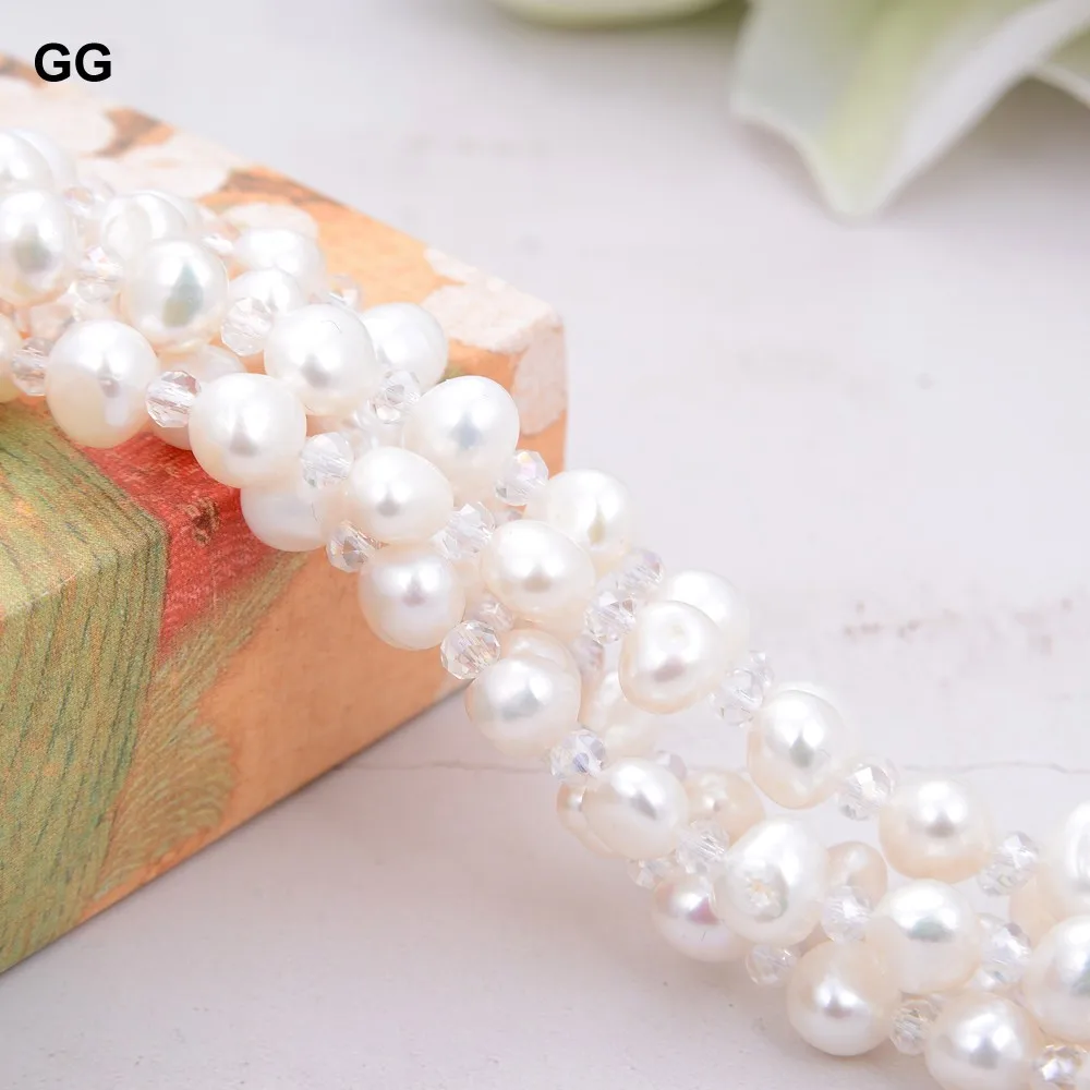 GuaiGuai Jewelry Natural White Multi Shape Pearl Clear Crystal Necklace For Women