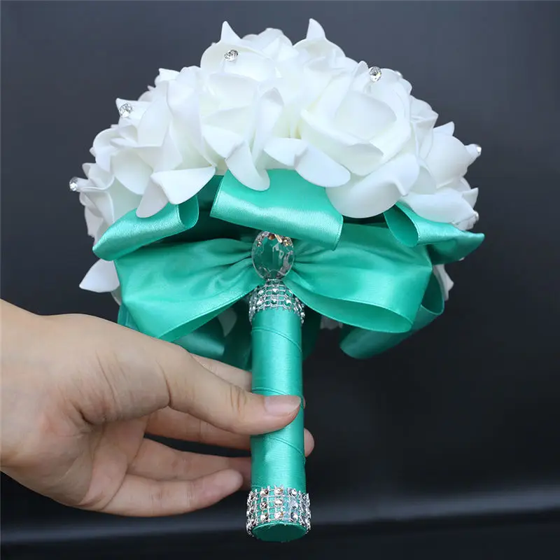 AUF LAGER Günstigste PE Rose Brautjungfer Hochzeit Schaum blumen Rose Braut bouquet Band Gefälschte Hochzeit bouquet de noiva 14 Farbe