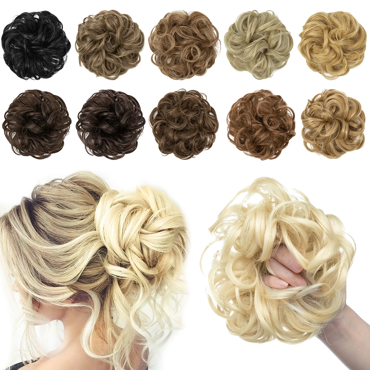 Syntetyczny roztrzepany kok z włosów Chignon Scrunchies sztuczna opaska do włosów warkocz elastyczna treska ogon dla kobiet syntetyczny owijka kręcony kucyk