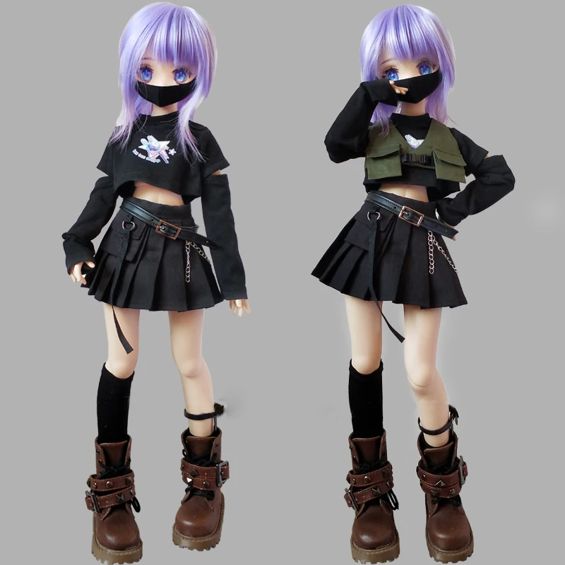 D03-P370 Đồ Chơi Trẻ Em BJD DD SD MSD 1/4 1/3 Bác ID75 Búp Bê Quần Áo Của Punk Công Cụ Dụng Cụ Váy Xếp Ly Bộ