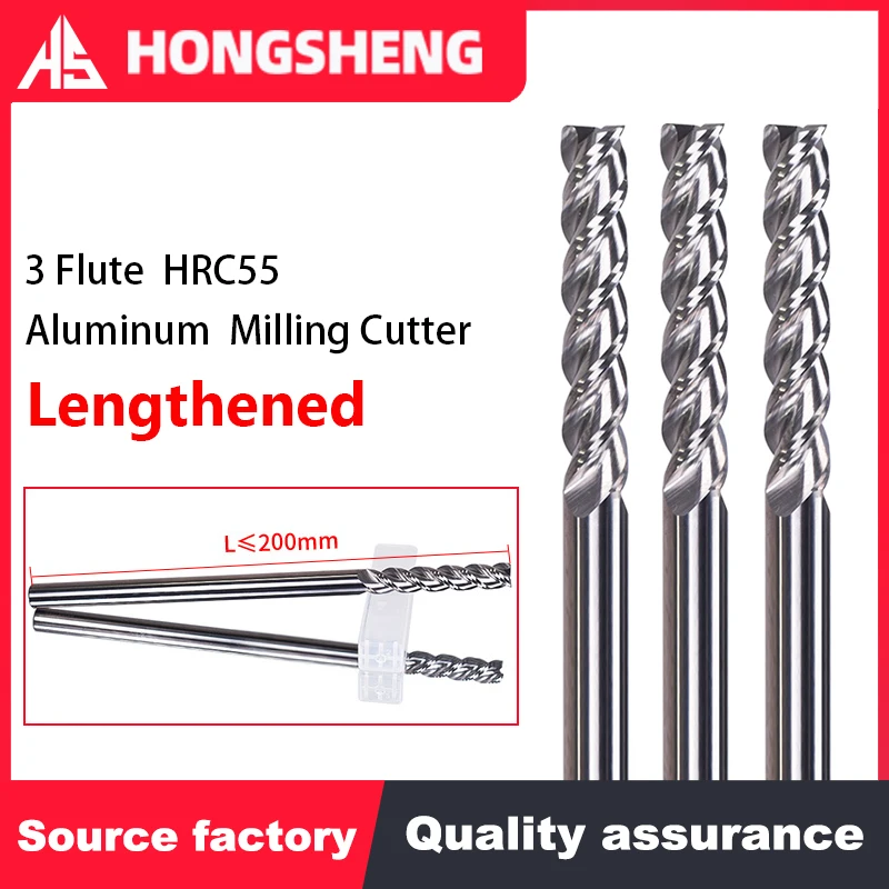 1 To 20mm Carbide Milling Cutter Lengthen 75/150/200 HRC55 For Aluminum Wood Acrylic Copper Plastic 3 Flute Tungsten End Mill