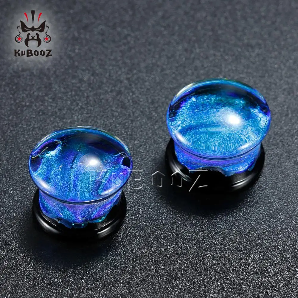 KUBOOZ Fashion Glass Multi Color Ear Tunnels Piercing Expanders Earrings Gagues Expander Stretchers Body Jewelry 2PCS