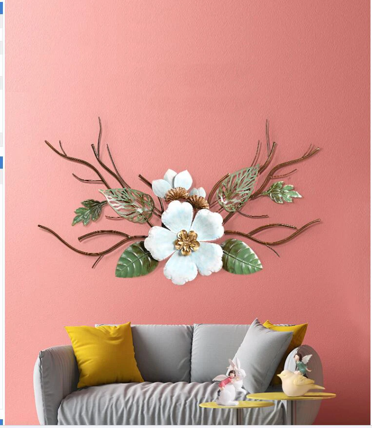 Modern Wrought Iron Flower Wall Hanging Ornaments Hotel Porch 3D Stereo Wall Sticker Mural Crafts Home Dining Room Decoration Ar