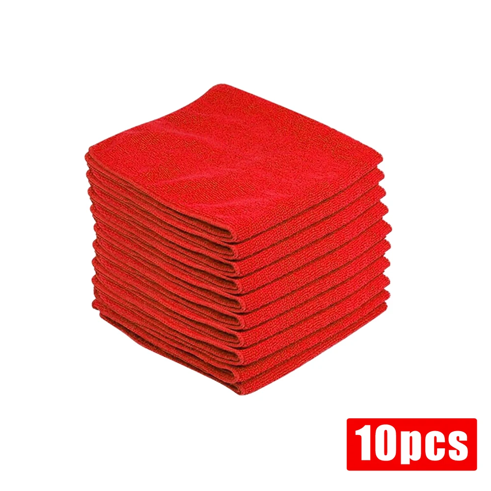 Serviette rouge en microfibre pour lavage de voiture, 10 pièces, Extra doux, nettoyage, séchage, chiffon