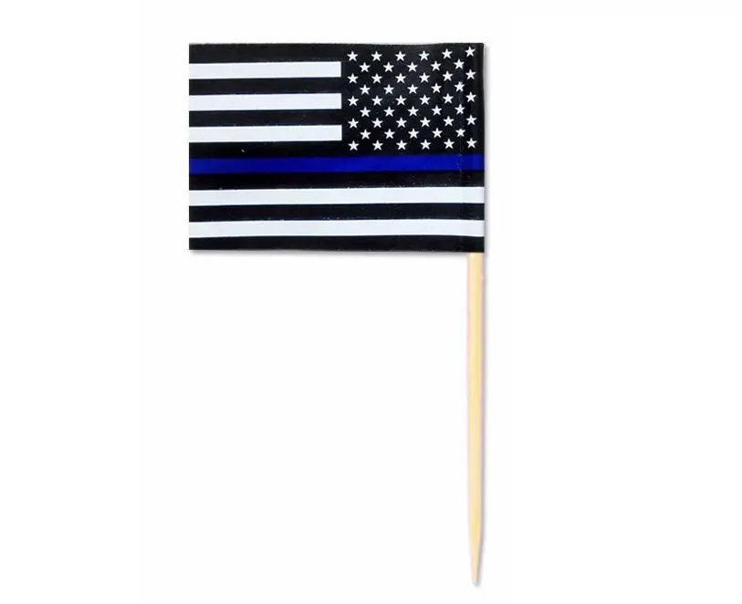 500pcs Thin Blue Line American toothpick Flag  Blue Line Stripes USA toothpick Flags Police Cops Flags Black White Red Flags