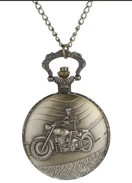 Relógio de bolso grande de bronze para motocicleta, retrô, fashion, crânio e ossos cruzados, motocicleta, viagem