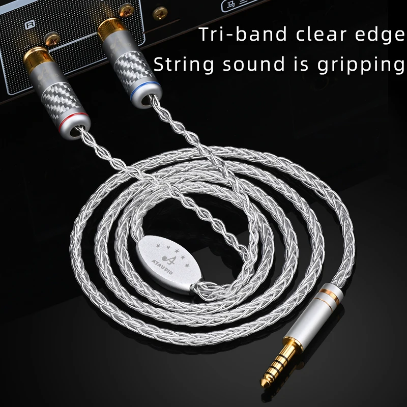 ATAUDIO HIFI Bạc Nguyên Chất 4.4Mm Đến 2RCA Cáp Âm Thanh Aux Headphone Amp Cáp Kết Nối Mạ Vàng 24K cắm