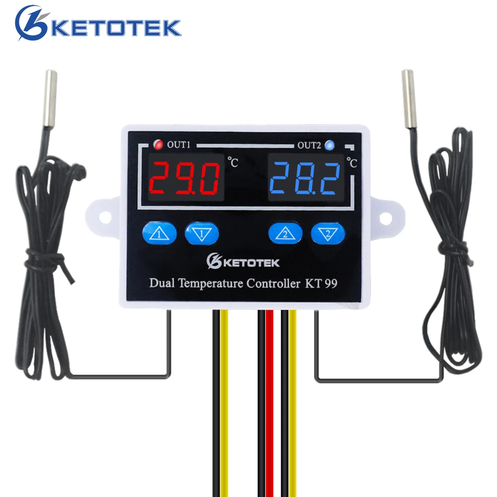 KT99 Dual Digital Thermostat Thermometer Temperature Controller -50~120C Heating Cooling 12V 24V 110V 220V