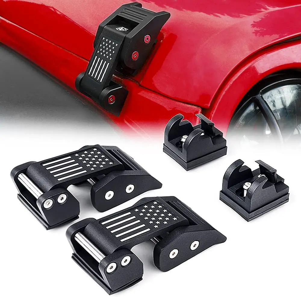 1 Pair Aluminum Hood Latches Catch Cap Kit American Flag Style For Jeep Wrangler JL JLU JK JKU Gladiator JT 2007-2021