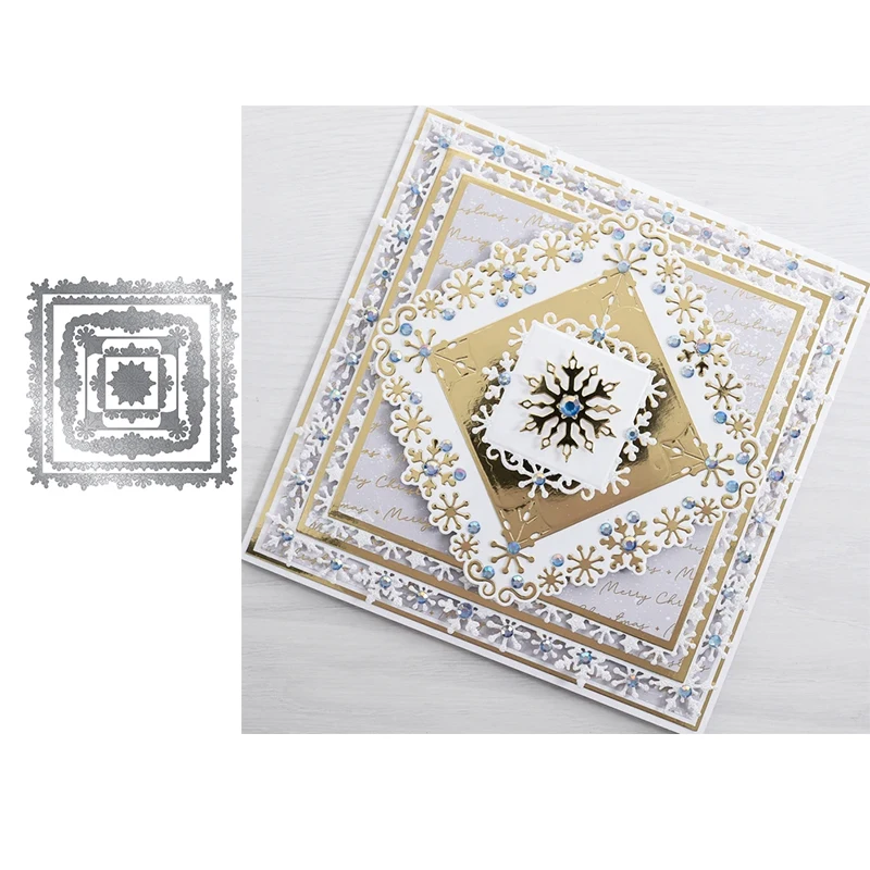 

Metal Cutting Die Suitable For Christmas DIY Album Clip Thin 3D Creative Greeting Card Square Snowflake Frame 2021 NEW