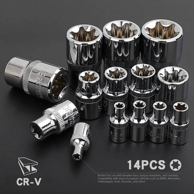 1/2 "3/8" 1/4 "stick E4 - E24 14 stücke E Torx Stern Weiblichen Bit Socket Set Hause DIY Metallbearbeitung Auto Reparatur Werkzeuge