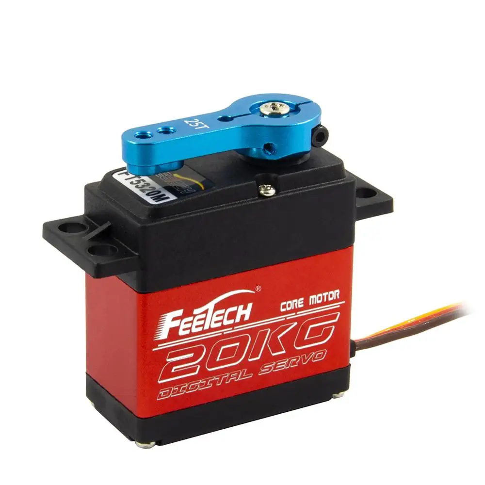 Imagem -03 - Servo Vermelho da Engrenagem da Liga de Alumínio do Servo Motor 20kg 180 v de Digitas do Grau de Peças Feetech Ft5320m 7.4v com Braço Azul do Metal