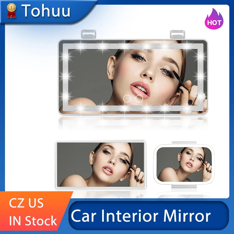 Car Led Makeup Mirror sun visor mirror Touch Switch Makeup Mirror 3 Lighting Mode HD Car Back Seat Safety Rear Mirror Universal