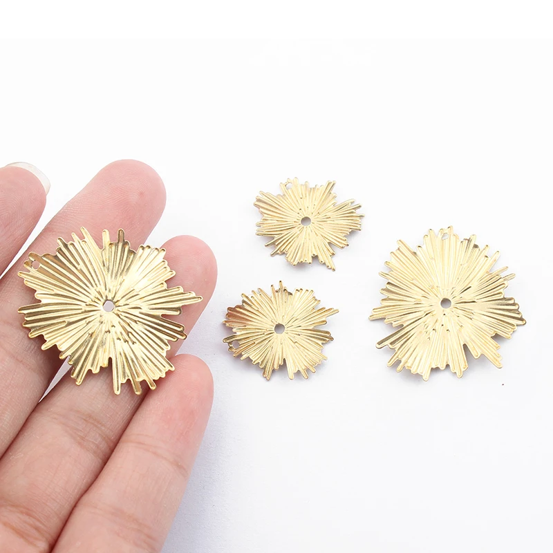 20Pcs Raw Brass Sun Flower Charms Burning Fire Flower Pendant For DIY Bracelet Earring Jewelry Making Findings