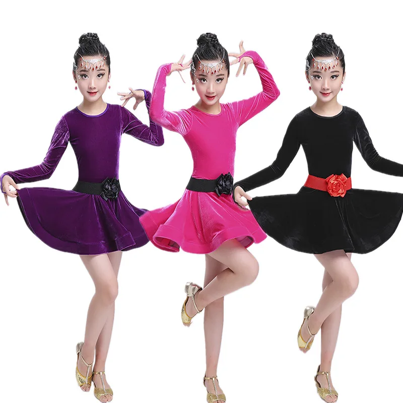 Girl Training Dance Dress Autumn and Winter South Korea Plush Thickened Clothing Children's Latin Dance Costume Ballet Uniforms