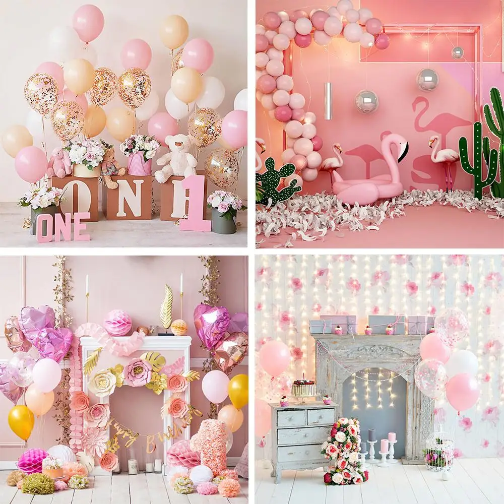 

Mehofond Brithday Backdrop Girl 1st Birthday Party Decor Pink Balloon Baby Portrait Photography Background Photo Studio Photocal