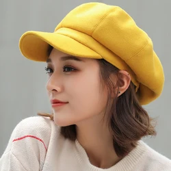 Hot Parent-child adjustable Winter Beret for Women Solid Plain Octagonal Newsboy Cap  Ladies Casual Wool Hat Girls Painter Cap