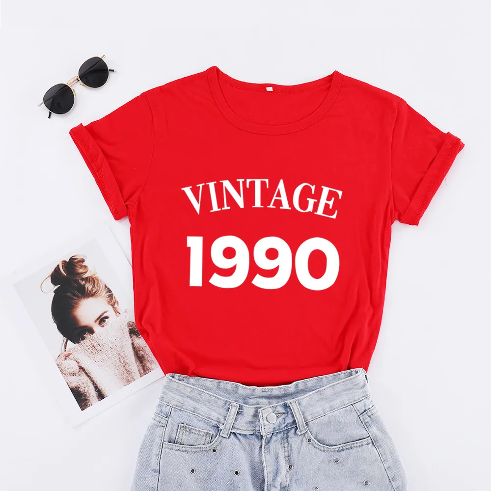 Vintage 1990 Birthday Party Tshirt Streetwear 31th T Shirt Women Plus Size Cotton Lady Clothes Fashion O Neck Short Sleeve Tees