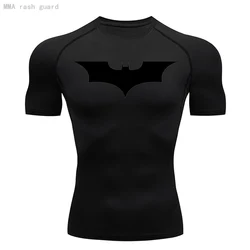 Eğitim gömlek sıkıştırma erkek gömleği nefes yaz üst kısa kollu spor T-shirt MMA spor T-shirt siyah sıska gömlek çalıştırmak