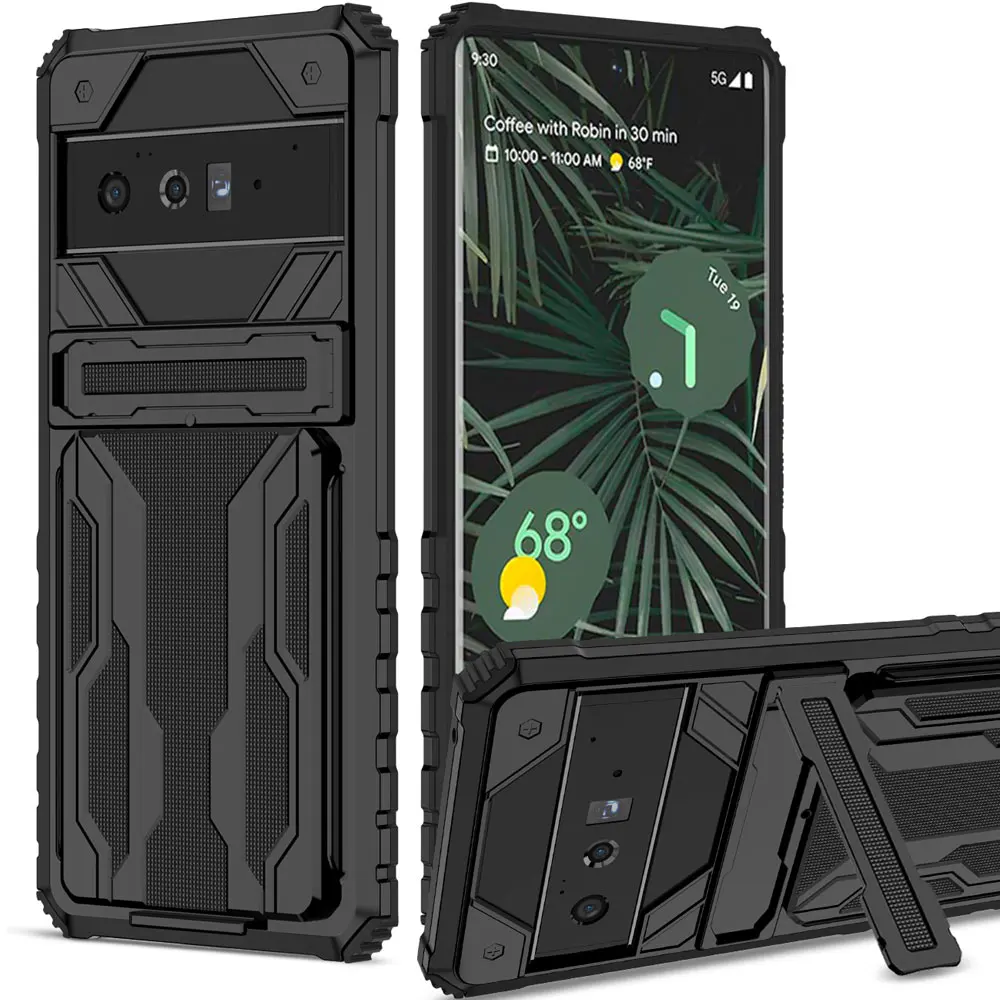 

for Google Pixel 6 Pro Case Wallet 3-Card Flip Cover Credit Card Holder Slot Back Pocket Dual Layer Protective Hybrid Hard Case