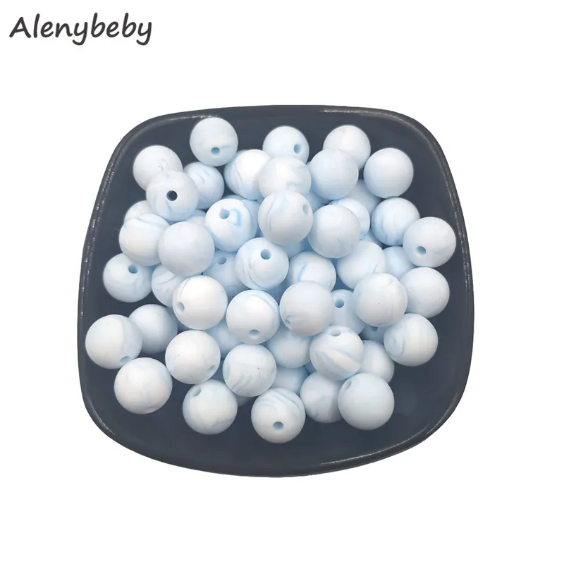 Marble Blue Color Food Grade Silicone Round Bead 12/15mm Baby Teether Necklace Toy DIY Pacifier Chain Care Baby Teether Product