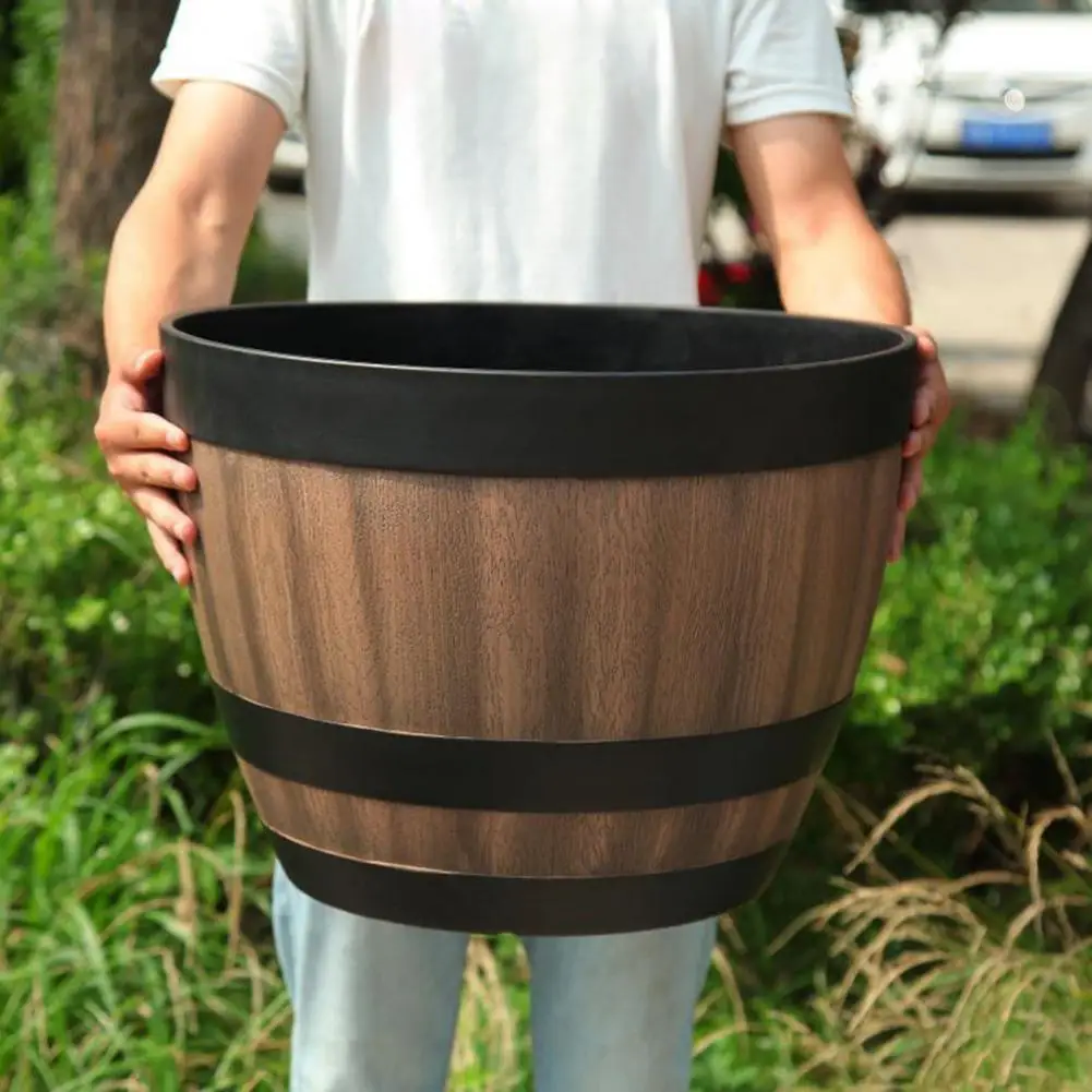 Imitation Wooden Barrel Plastic Flower Pot Imitated Wood Planting Barrel gardens terraces and imitation wooden barrel designs