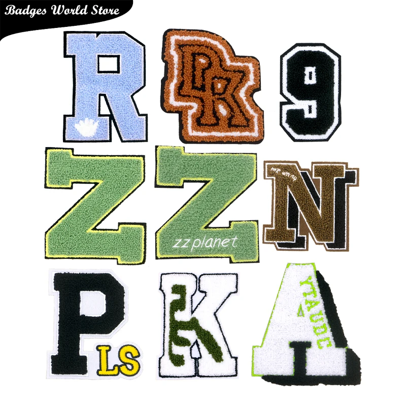 

Letter PK Z R N A Number 9 Word Chenille Icon Towel Embroidery Applique Patches For Clothing DIY Iron on Badges on the Backpack