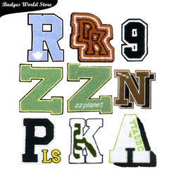 Letter PK Z R N A Number 9 Word Chenille Icon Towel Embroidery Applique Patches For Clothing DIY Iron on Badges on the Backpack