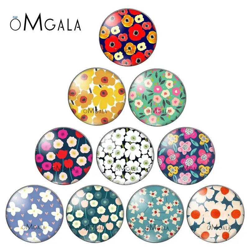 Flower background Paintings 10pcs 12mm/18mm/20mm/25mm Round photo glass cabochon demo flat back Making findings