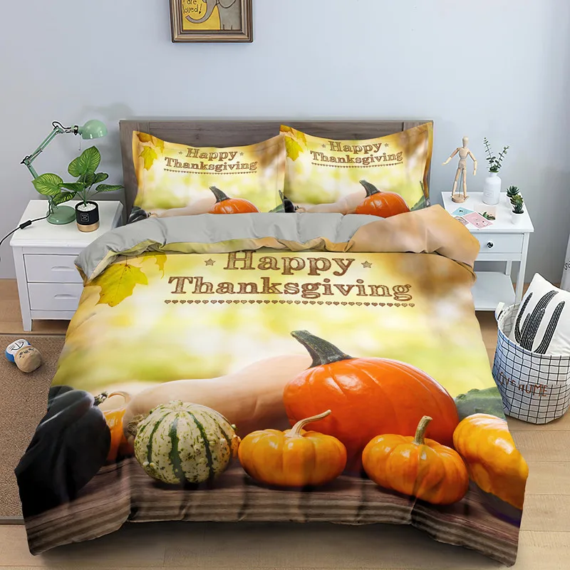 Happy Thanksgiving Day Bedding Set Single Double Duvet Covers Super King Quilt Cover With 1/2pcs Pillowcase Bed Sets Drop Ship