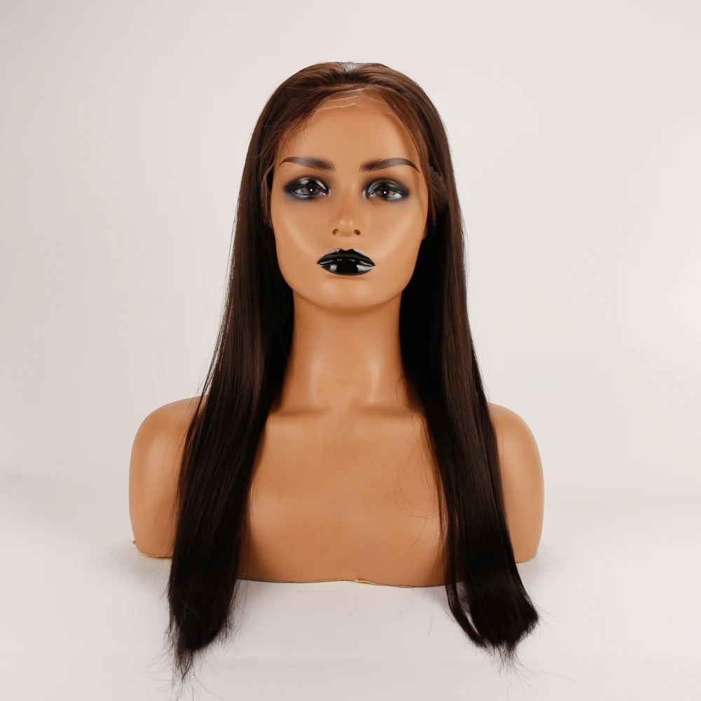 Peruca dianteira do laço sintético para mulheres, cor preta profunda, extensão do cabelo falso, resistente ao calor, peruca reta cosplay, 24"