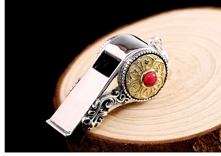 s925 sterling silver trendy unisex seiko six-character mantra can be turned pendant whistle can be blown