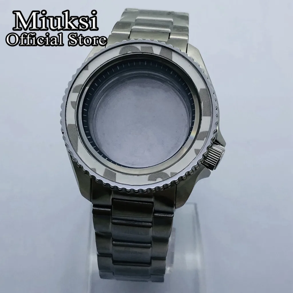 Miuksi 42mm silver sterile watch case sapphire glass black blue green red chapter ring fit NH35 NH36 movement