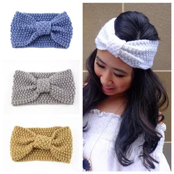 Donarsei Winter Woolen Knitted Headband For Women Elastic Handmade Solid Color Bowknot Turban Bandage Bandanas Hair Accessory