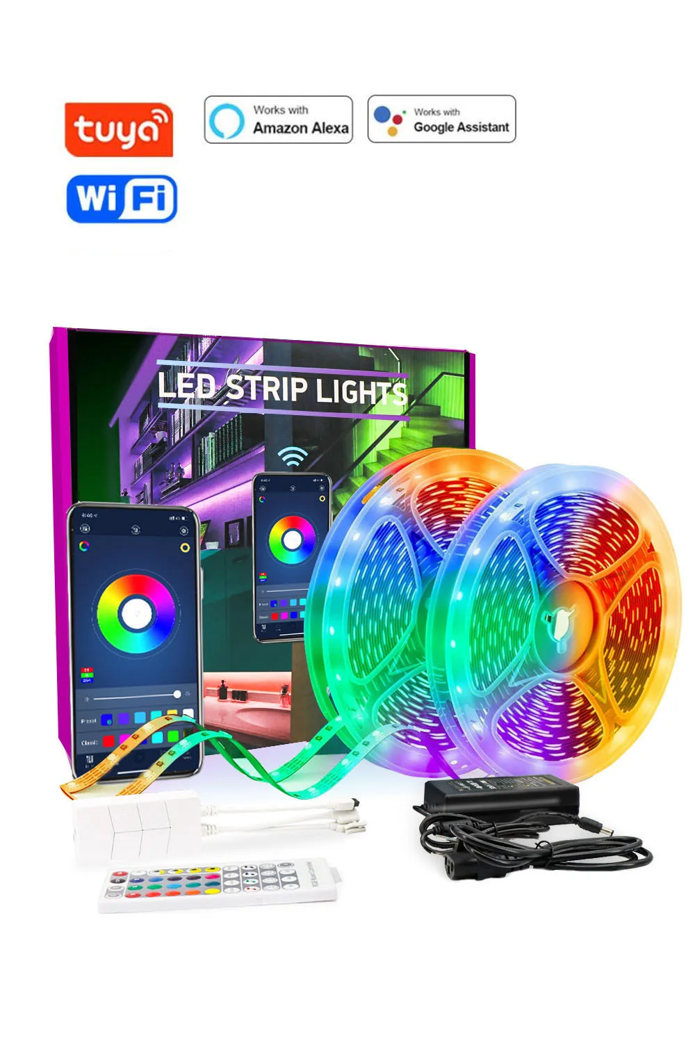 

Home DIY RGB LED Strip Lights, WiFi, Works with Alexa, Google Assistant, Remote App Control, 30m, 100ft