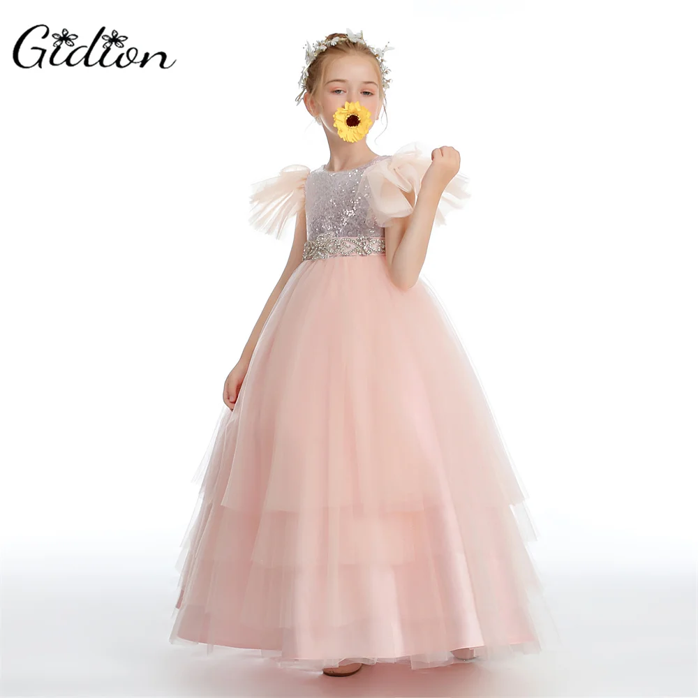 Vestido de princesa con flores para niña, vestido de baile para ceremonia de boda, desfile, fiesta de noche de cumpleaños, banquete, espectáculo, evento de graduación, celebraciones