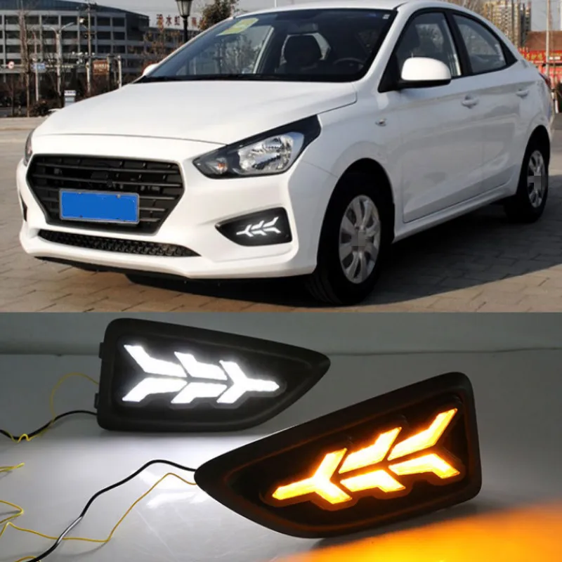 2Pcs LED DRL Daytime Running Lights for Hyundai Accent VERNA 2017 Fog Lamp Day Light with Turn Signal Function