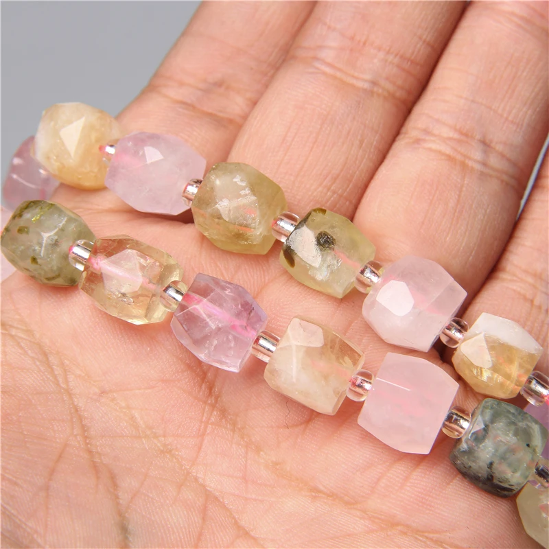 Natural Faceted Amethysts Citrines Prehnit Rose Pink Quartz Mixed Crystal Beads Charm For Jewelry Making Wholesale 8 10 12x16mm