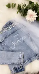 Gorgeous Luxe Denim Jacket with Pearl Personalized Bride Bridesmaid Jacket Bridal Party Custom Name Denim Jackets Gifts Bride