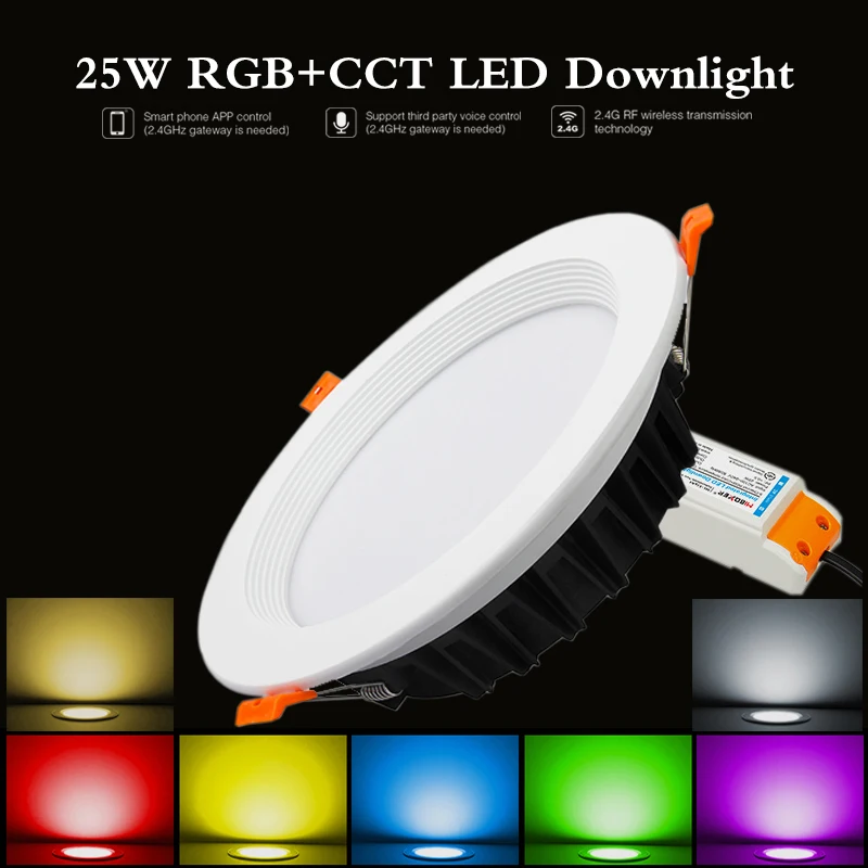 25W RGB + CCT Smart Dimmable LED Downlight 220V AC 110V 2000LM Embedded Ceiling Round Indoor Light 2700K~6500K